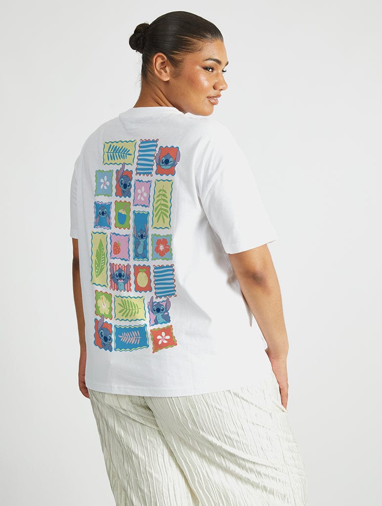 Disney Stitch Summer Patchwork T-Shirt In White Tops & T-Shirts Skinnydip London