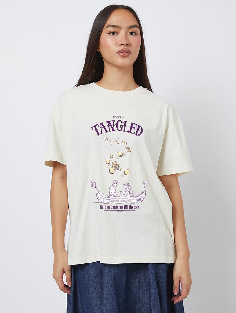 Disney Tangled Floating Lanterns T-Shirt In White Tops & T-Shirts Skinnydip London