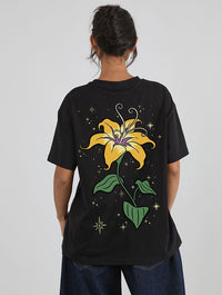 Disney Tangled Glowing Flower T-Shirt In Black Tops & T-Shirts Skinnydip London