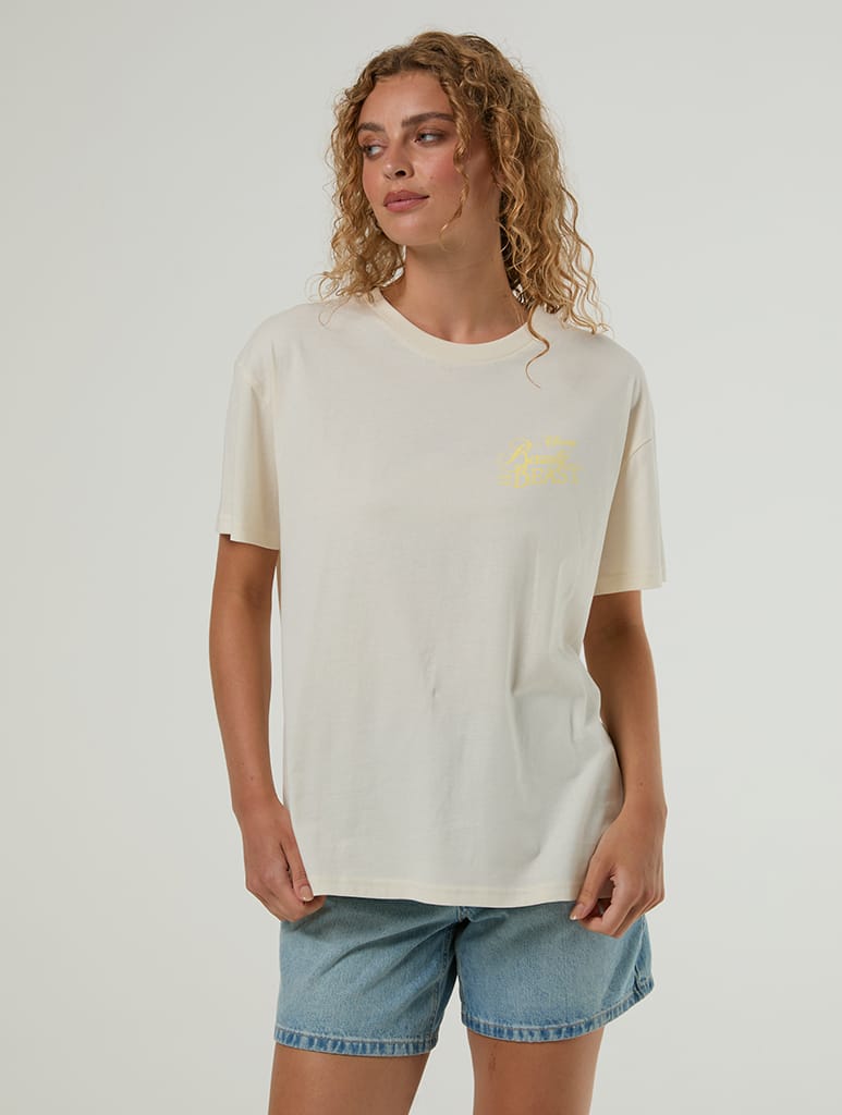 Disney The Beauty And The Beast Butter Yellow Belle T-Shirt In White Tops & T-Shirts Skinnydip London