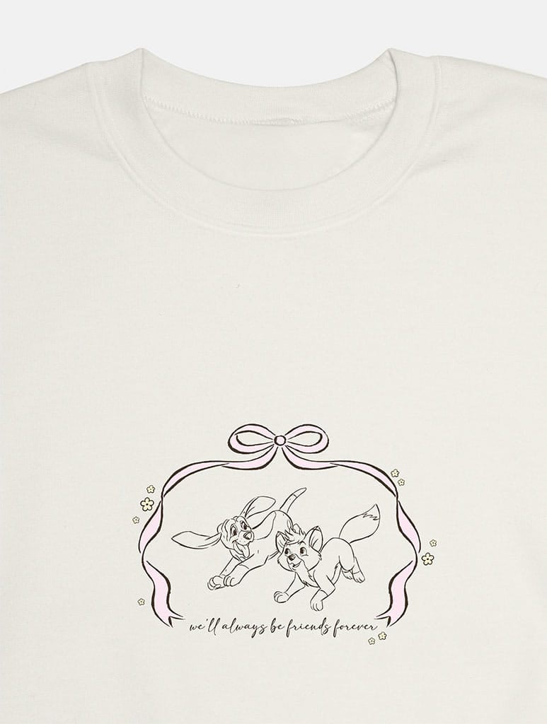 Disney The Fox And The Hound Bow Sweatshirt In White Hoodies & Sweatshirts Skinnydip London