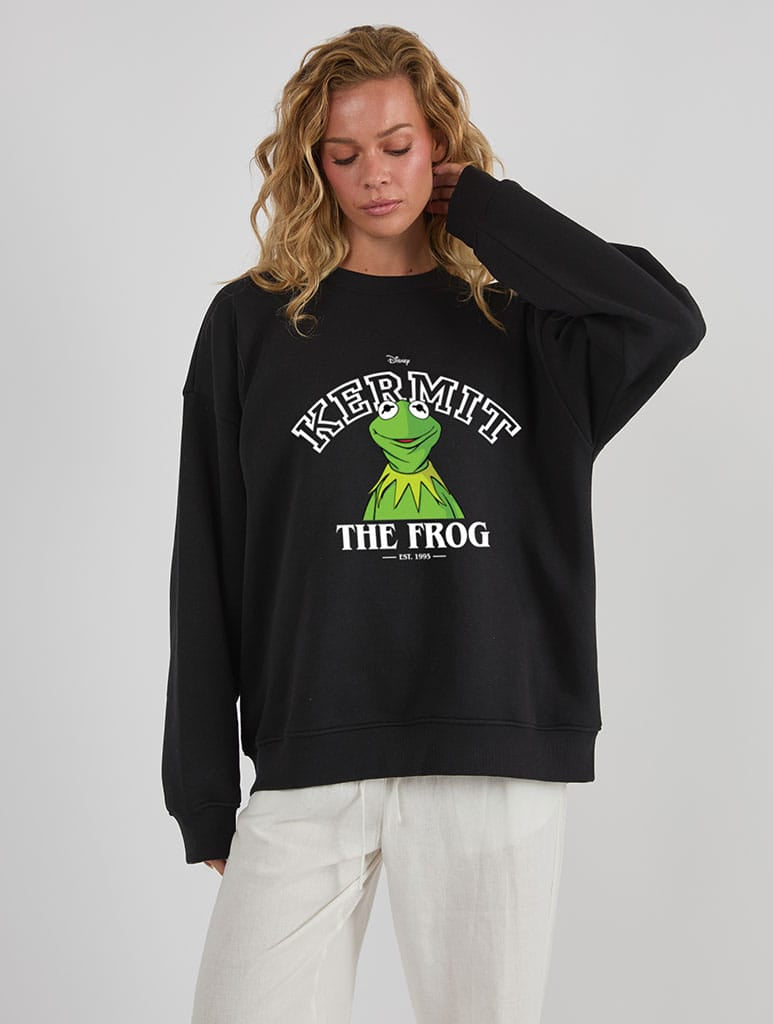 Disney The Muppets Kermit The Frog Sweatshirt In Black Hoodies & Sweatshirts Skinnydip London