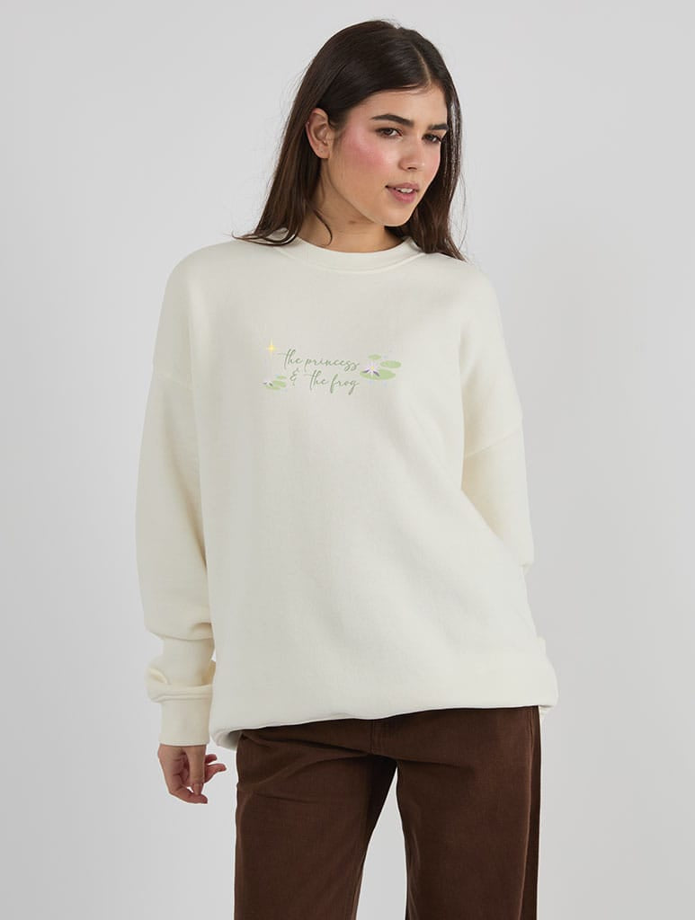 Disney The Princess And The Frog I’m Almost There Sweatshirt In White Hoodies & Sweatshirts Skinnydip London