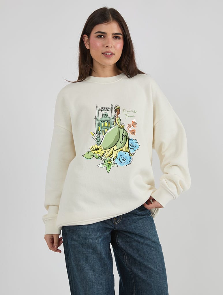 Disney The Princess And The Frog Tiana Sweatshirt In White Hoodies & Sweatshirts Skinnydip London