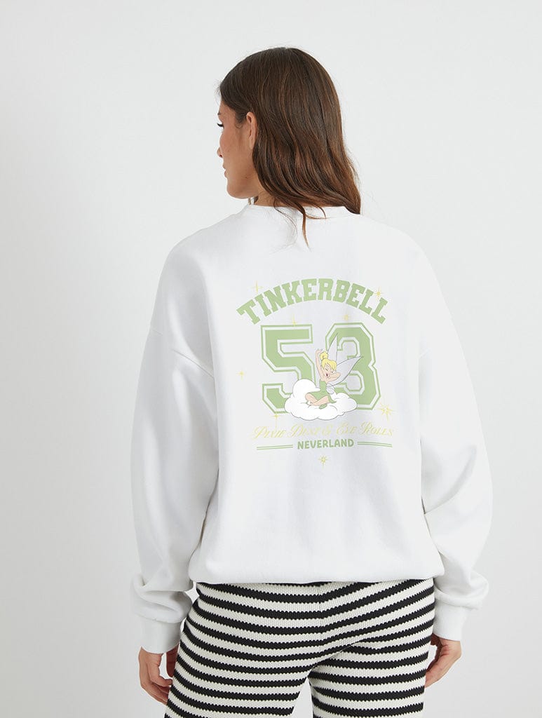Disney Tinker Bell Varsity Sweatshirt In White Hoodies & Sweatshirts Skinnydip London