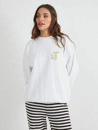 Disney Tinker Bell Varsity Sweatshirt In White Hoodies & Sweatshirts Skinnydip London