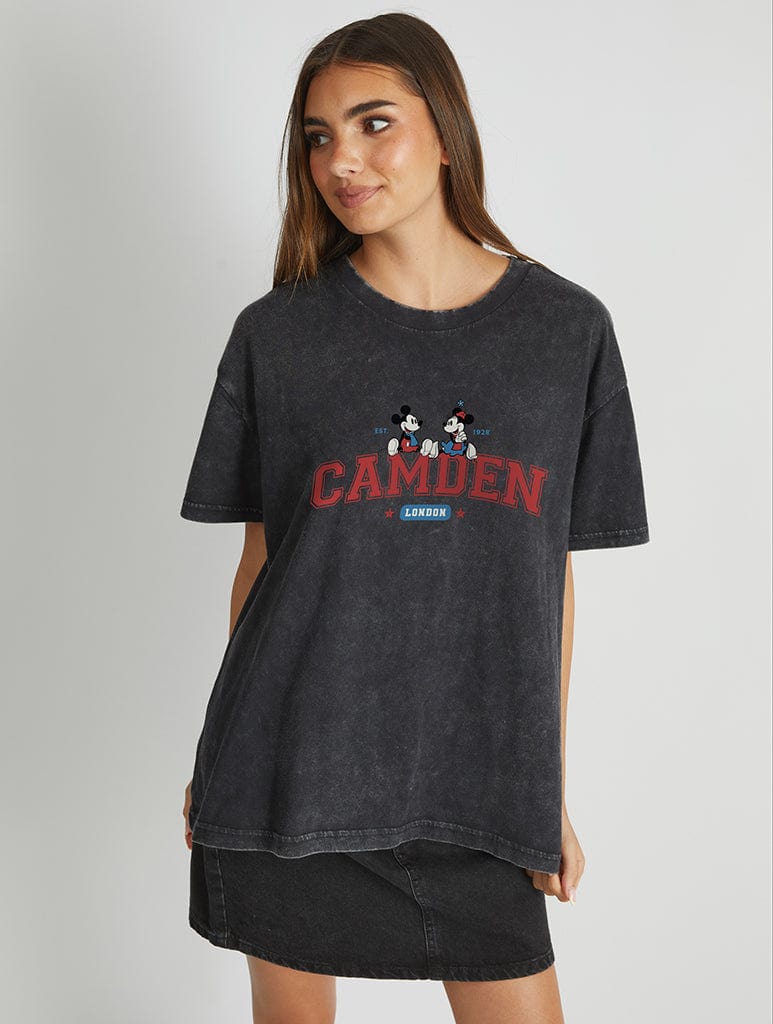 Disney Varsity Mickey London T-Shirt In Acid Wash Tops & T-Shirts Skinnydip London