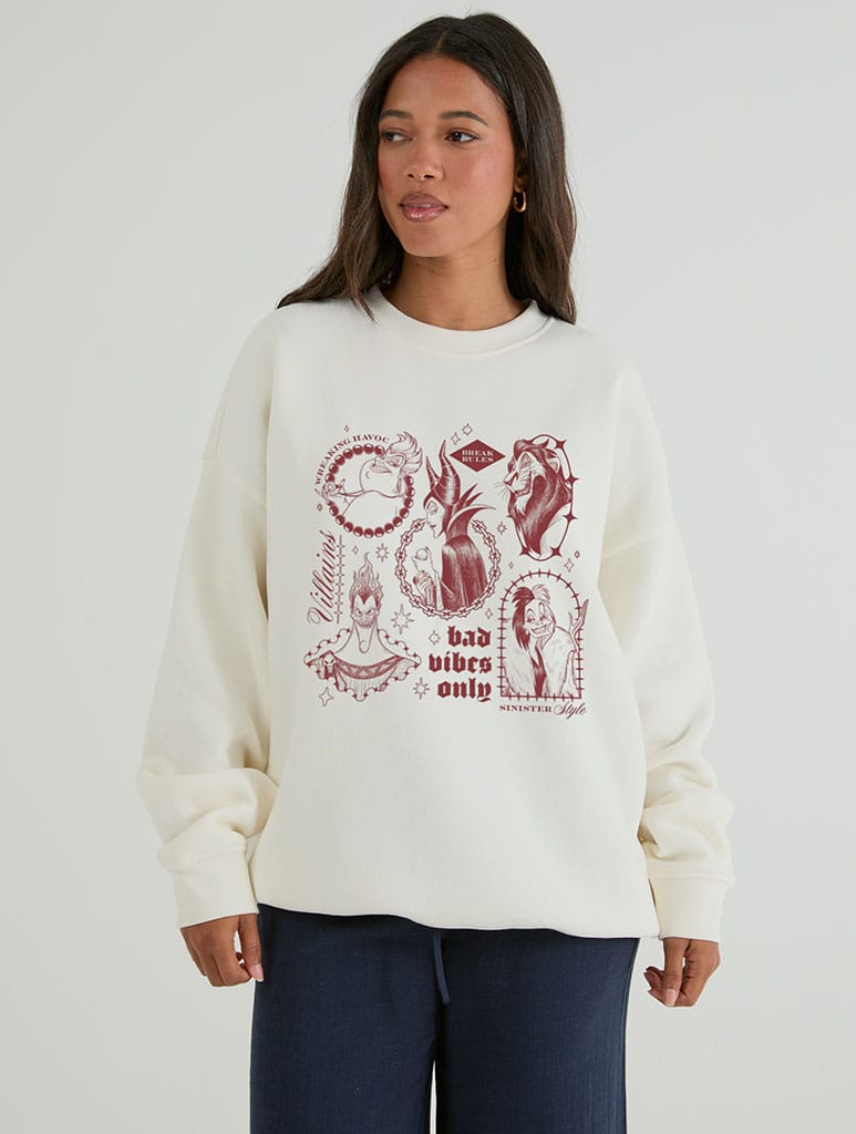 Disney Villains Poster Sweatshirt In White Hoodies & Sweatshirts Skinnydip London