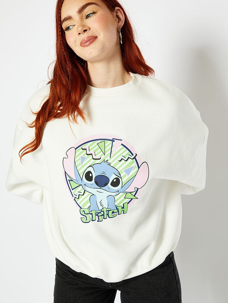 Disney Vintage Style Stitch Graphic Oversized Sweatshirt In Cream Hoodies & Sweatshirts Skinnydip London