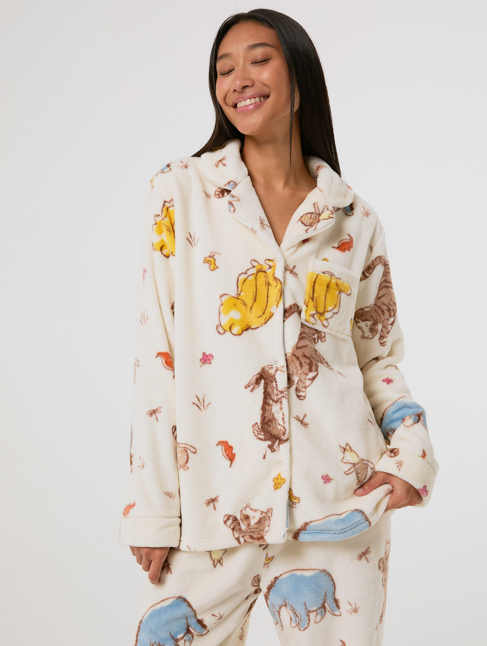 Disney Winnie The Pooh Ecru Fleece Pyjama Set Lingerie & Nightwear Skinnydip London