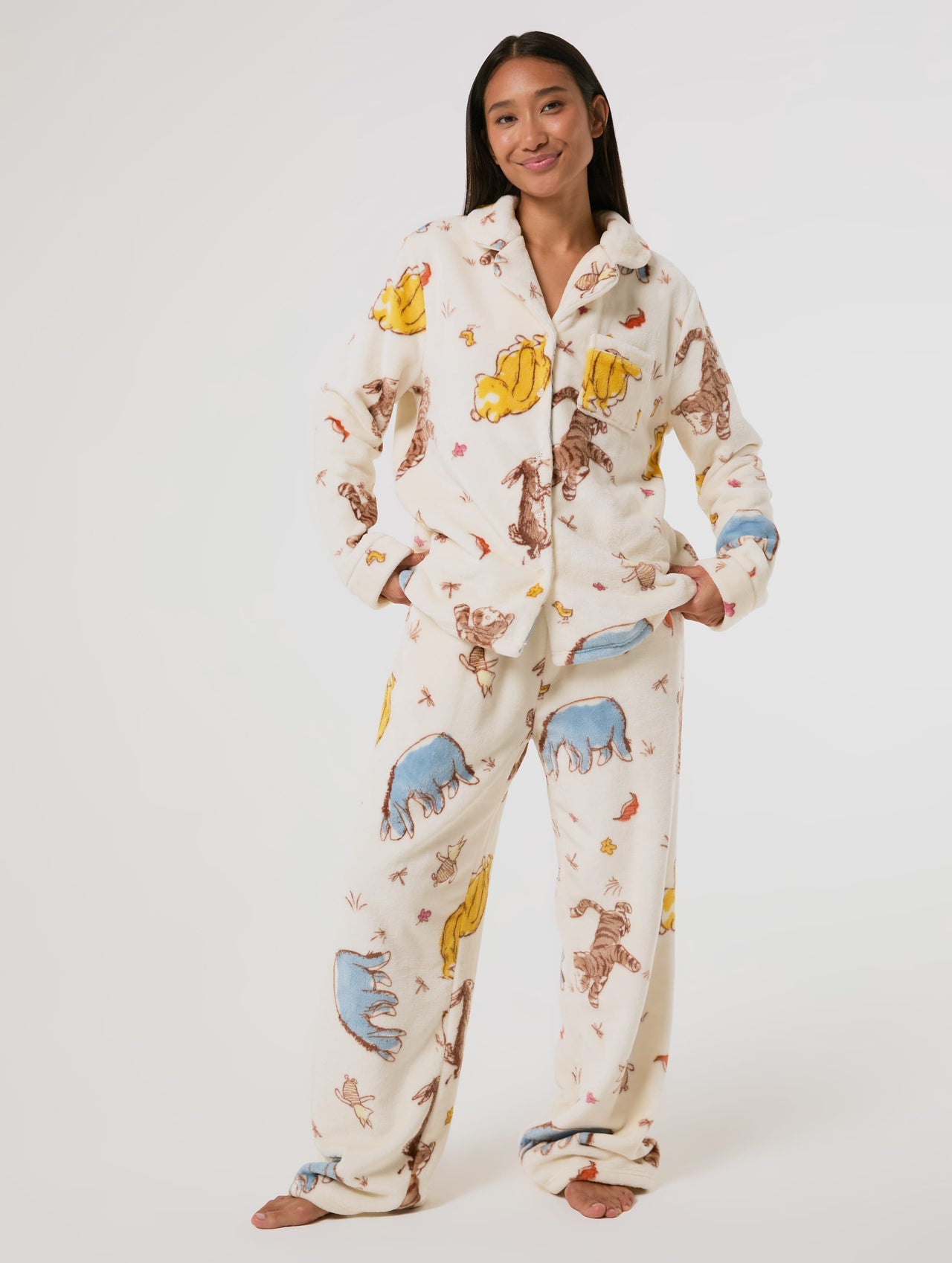 Disney Winnie The Pooh Ecru Fleece Pyjama Set Lingerie & Nightwear Skinnydip London
