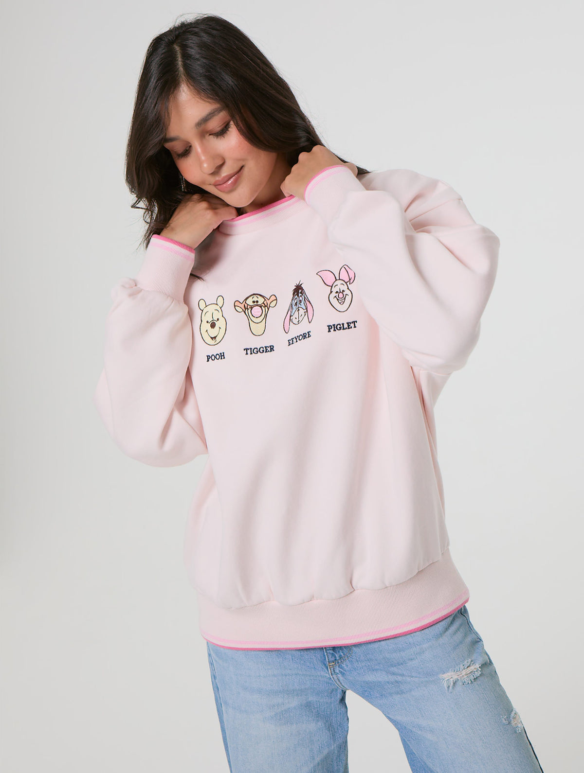 Disney Winnie The Pooh Embroidered Sweatshirt in Pink Hoodies and Sweatshirts Skinnydip London