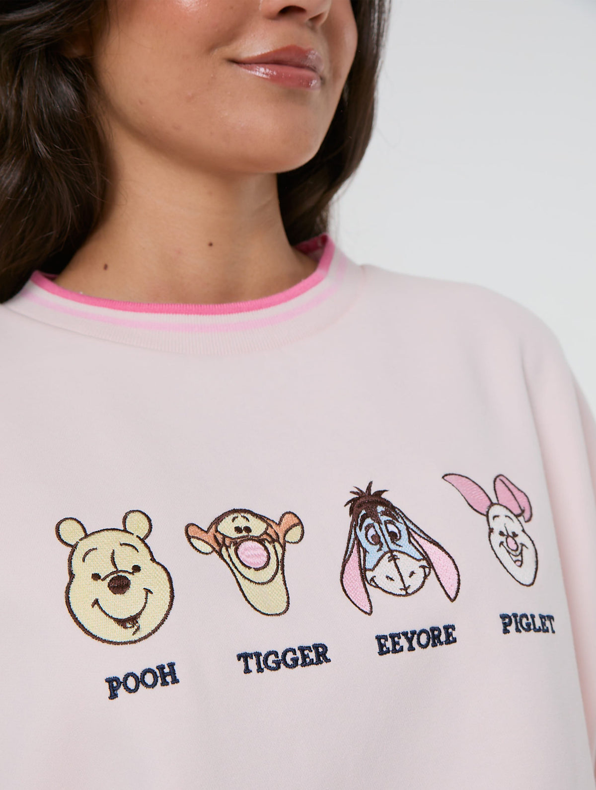 Disney Winnie The Pooh Embroidered Sweatshirt in Pink Hoodies and Sweatshirts Skinnydip London