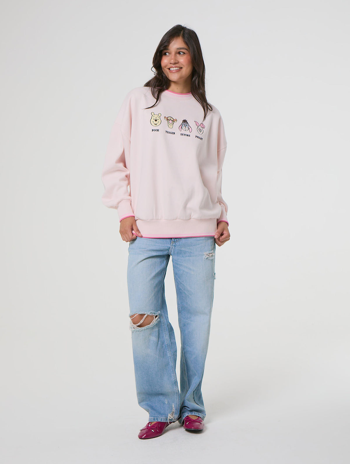 Disney Winnie The Pooh Embroidered Sweatshirt in Pink Hoodies and Sweatshirts Skinnydip London