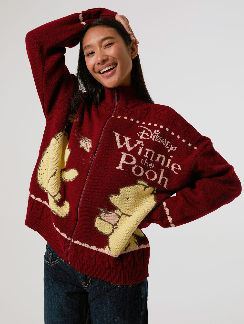 Disney Winnie The Pooh Zip Through Knitted Jumper Jumpers & Cardigans Skinnydip London
