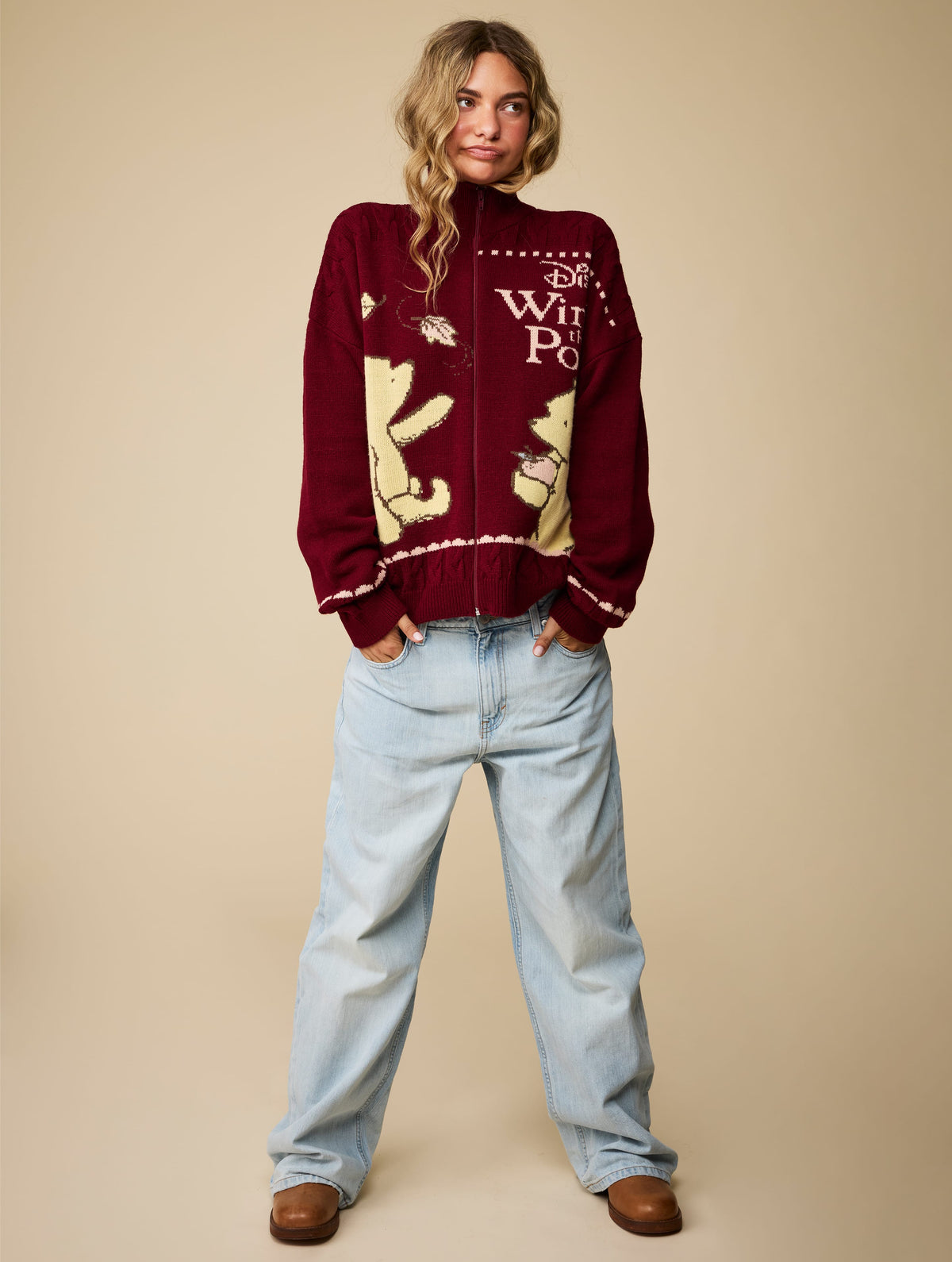 Disney Winnie The Pooh Zip Through Knitted Jumper Jumpers & Cardigans Skinnydip London