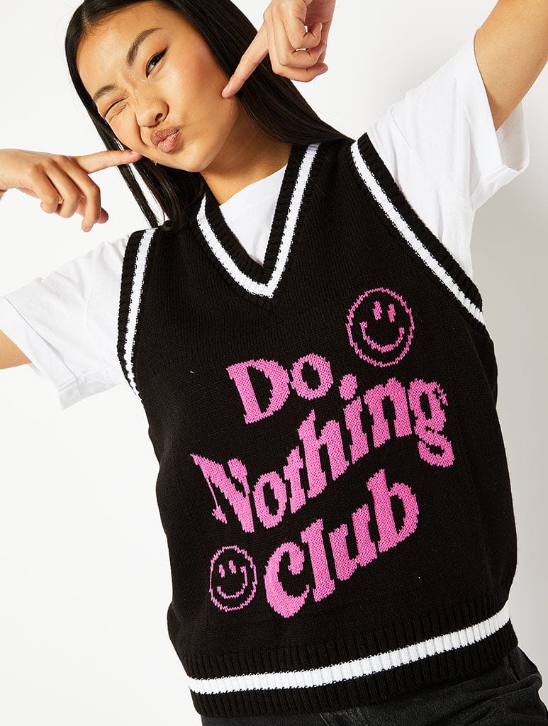 Do Nothing Club Black Knitted Vest Jumpers & Cardigans Skinnydip London