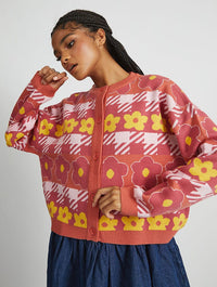 Dogstooth Flower Knitted Cardigan Jumpers & Cardigans Skinnydip London