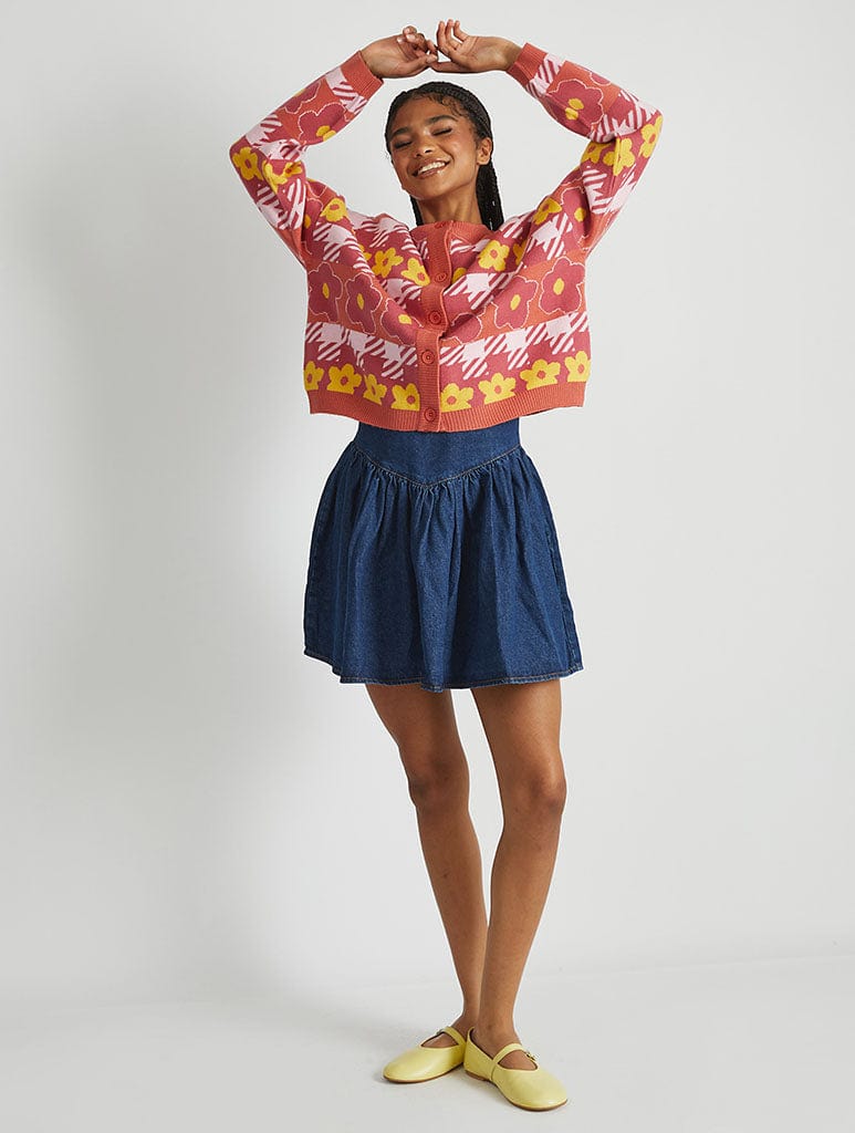 Houndstooth Flower Knitted Cardigan – Skinnydip London