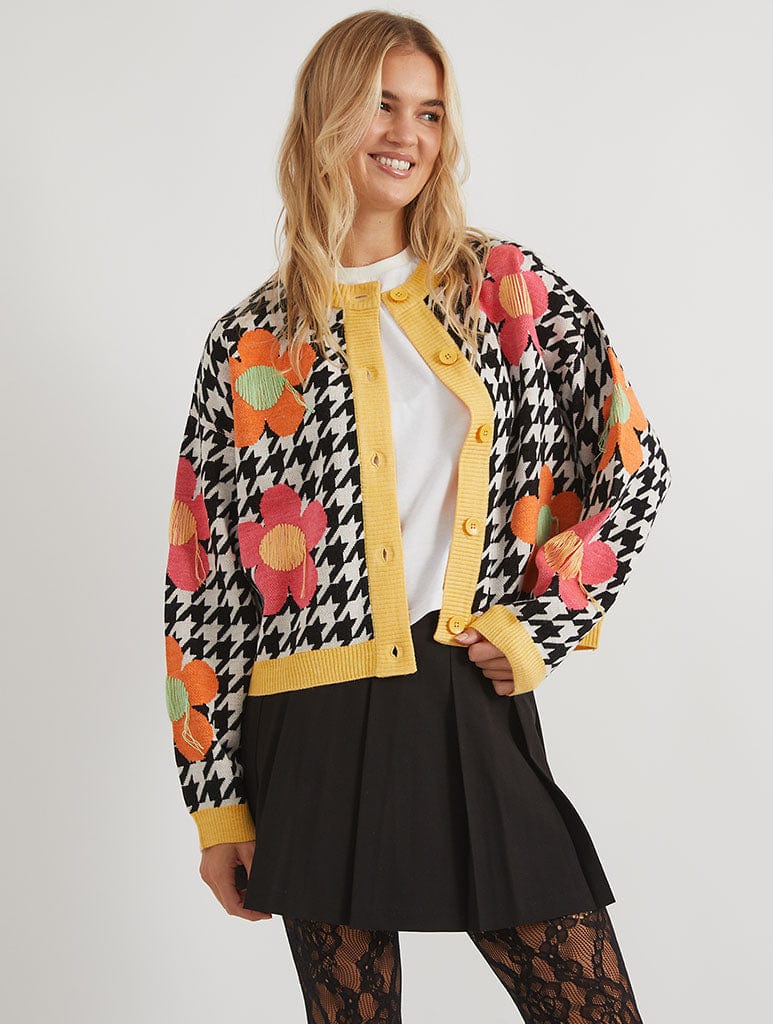 Dogstooth Flower Knitted Cardigan Jumpers & Cardigans Skinnydip London