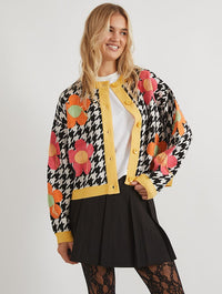 Dogstooth Flower Knitted Cardigan Jumpers & Cardigans Skinnydip London