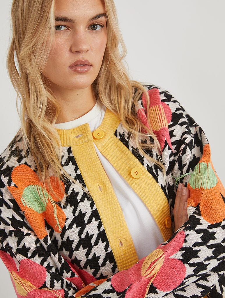 Dogstooth Flower Knitted Cardigan Jumpers & Cardigans Skinnydip London