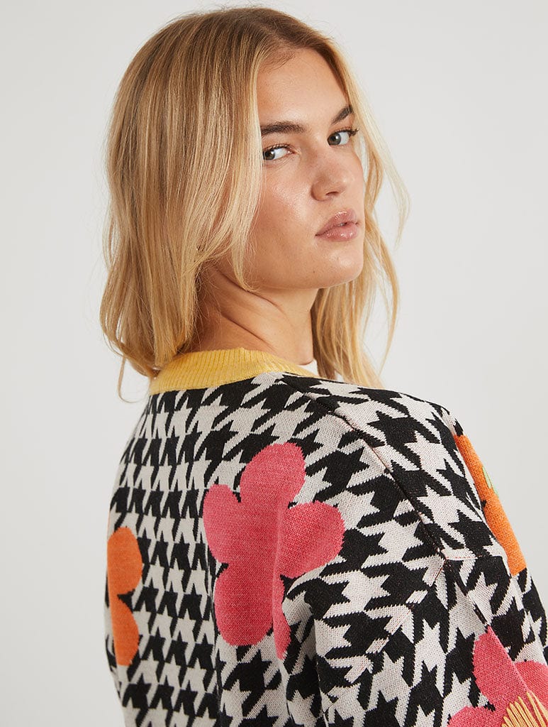 Dogstooth Flower Knitted Cardigan Jumpers & Cardigans Skinnydip London