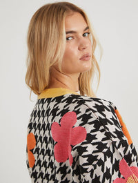 Dogstooth Flower Knitted Cardigan Jumpers & Cardigans Skinnydip London