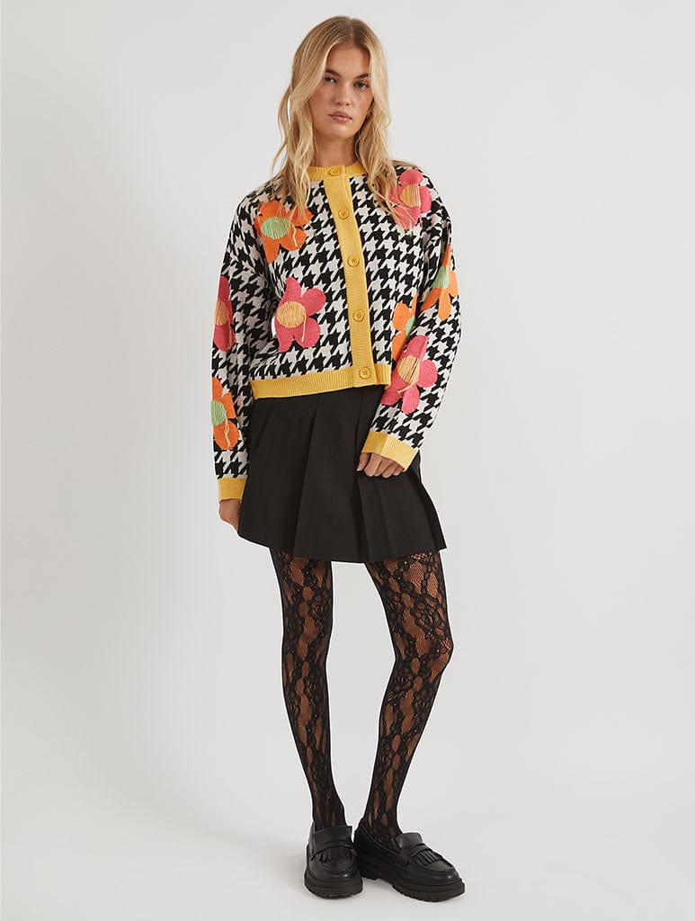 Dogstooth Flower Knitted Cardigan Jumpers & Cardigans Skinnydip London