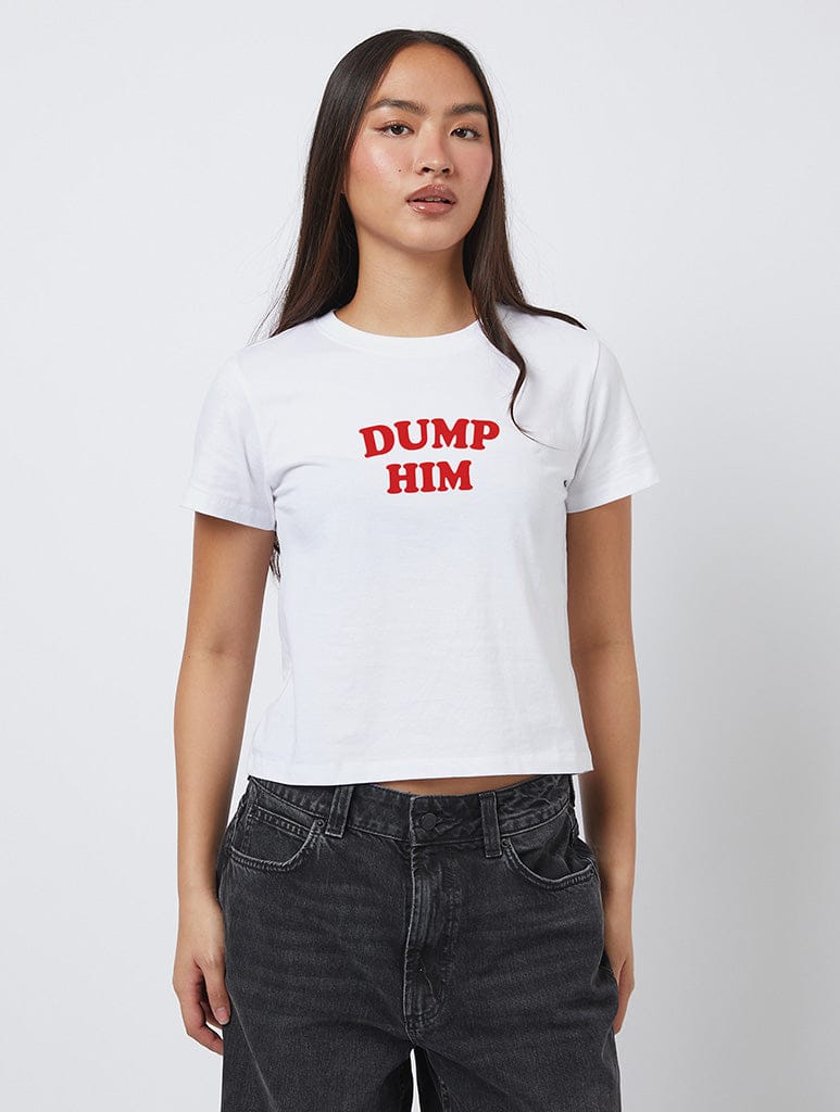 Dump Him Baby T-Shirt In White Tops & T-Shirts Skinnydip London