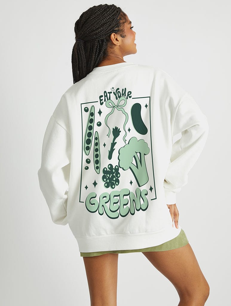 Eat Your Greens Sweatshirt In White Hoodies & Sweatshirts Skinnydip London