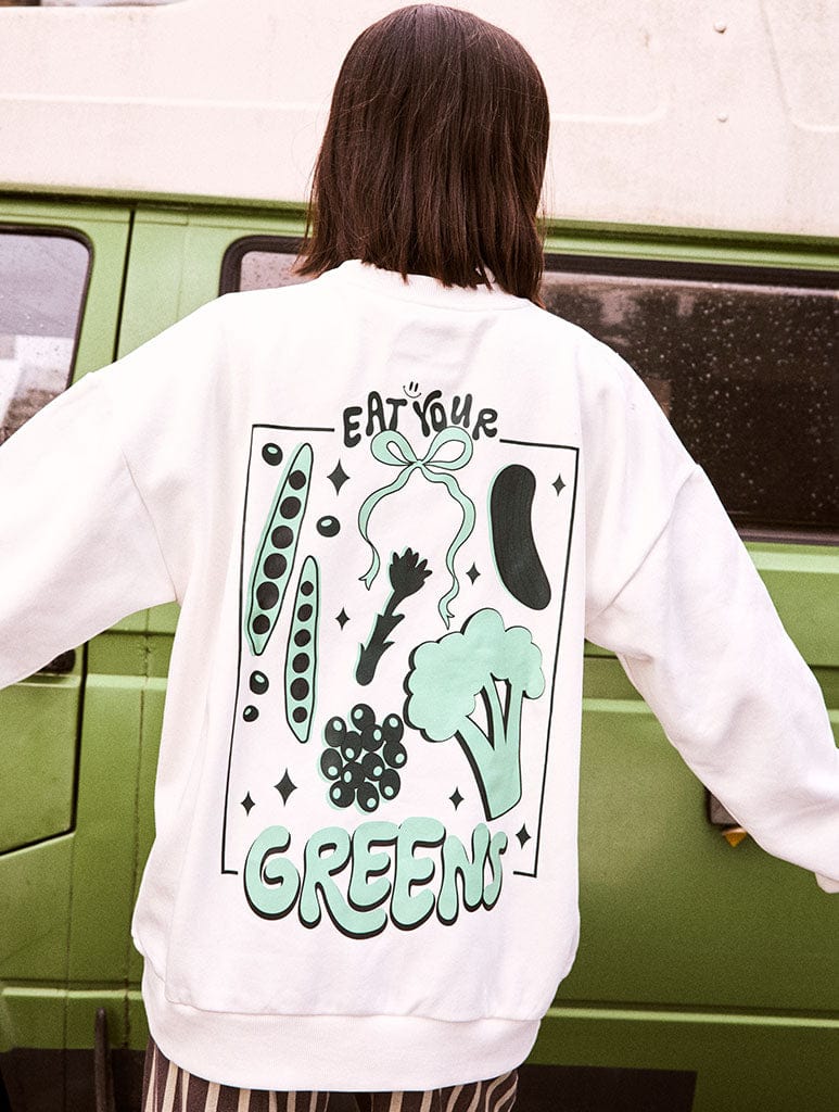 Eat Your Greens Sweatshirt In White Hoodies & Sweatshirts Skinnydip London
