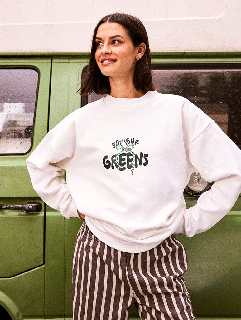 Eat Your Greens Sweatshirt In White Hoodies & Sweatshirts Skinnydip London