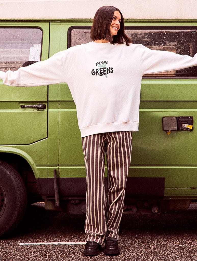 Eat Your Greens Sweatshirt In White Hoodies & Sweatshirts Skinnydip London