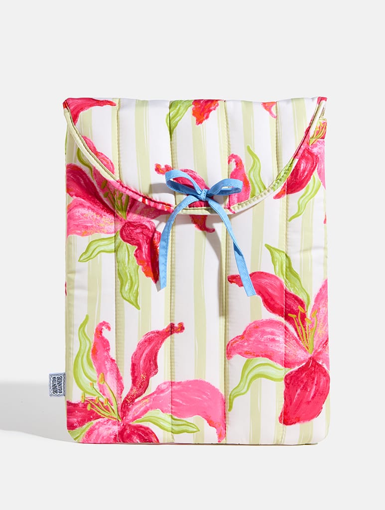 Exotic Lilies Stripe Quilted Bow Laptop Sleeve Laptop Cases Skinnydip London