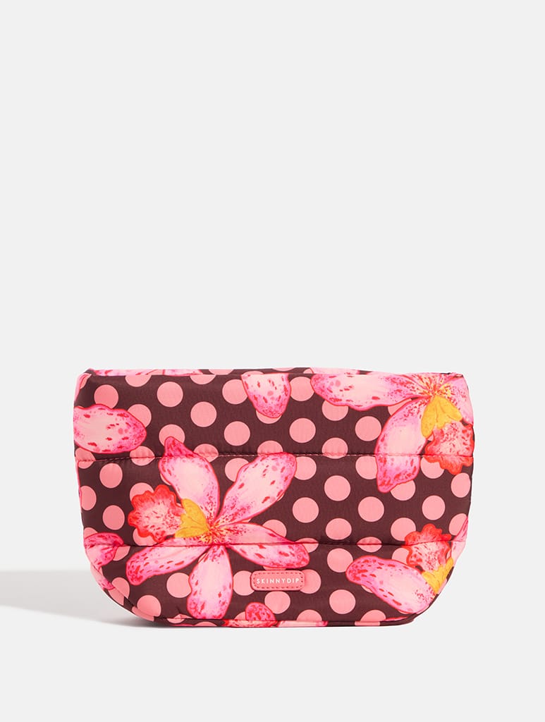 Exotic Orchids Polka Dot Pillow Pouch Makeup Bag in Pink Makeup Bags & Wash Bags Skinnydip London