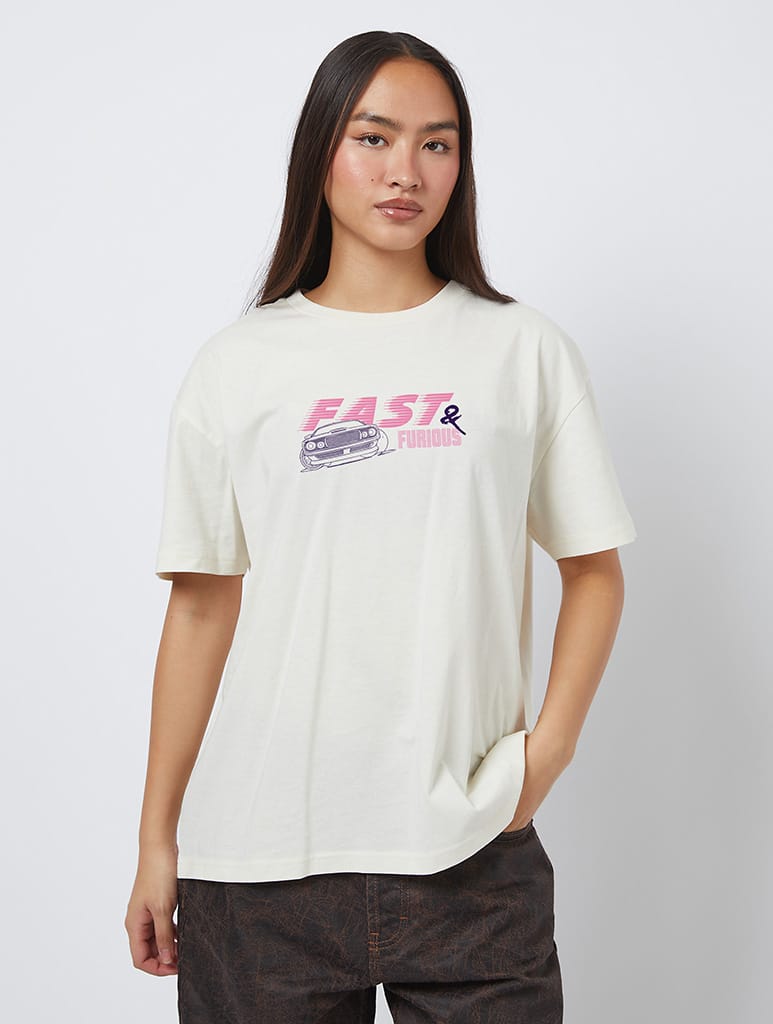 Fast & Furious x Skinnydip Poster T-Shirt In White Tops & T-Shirts Skinnydip London