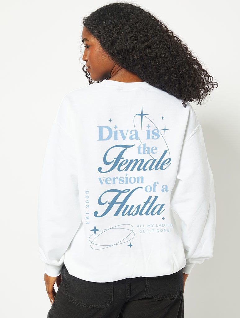 Female Version of a Hustla Sweatshirt in White Hoodies & Sweatshirts Skinnydip London