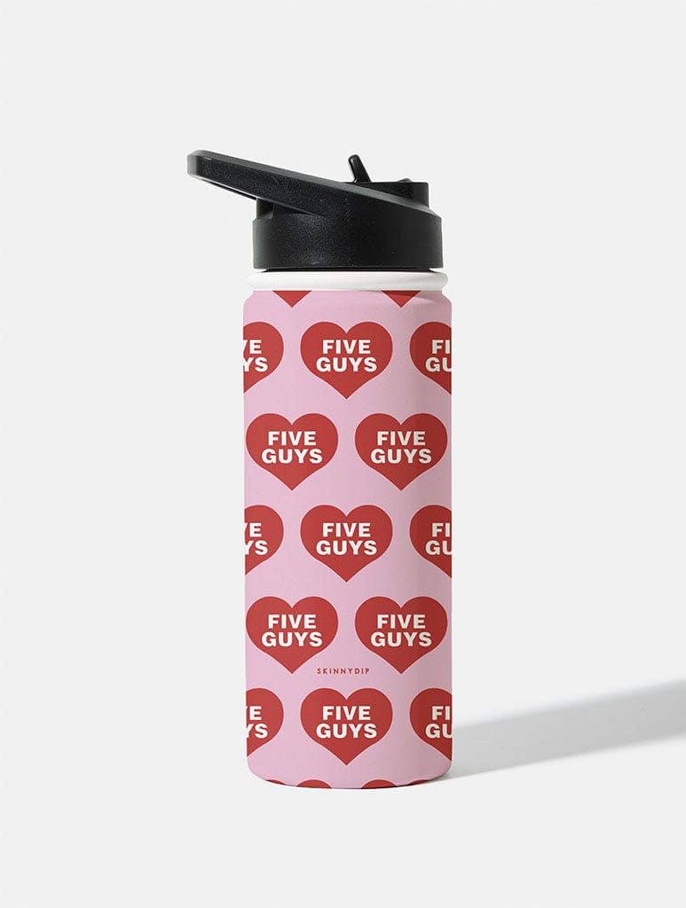 Five Guys x Skinnydip Pink Hearts 18oz Stainless Steel Water Bottle Water Bottles Skinnydip London