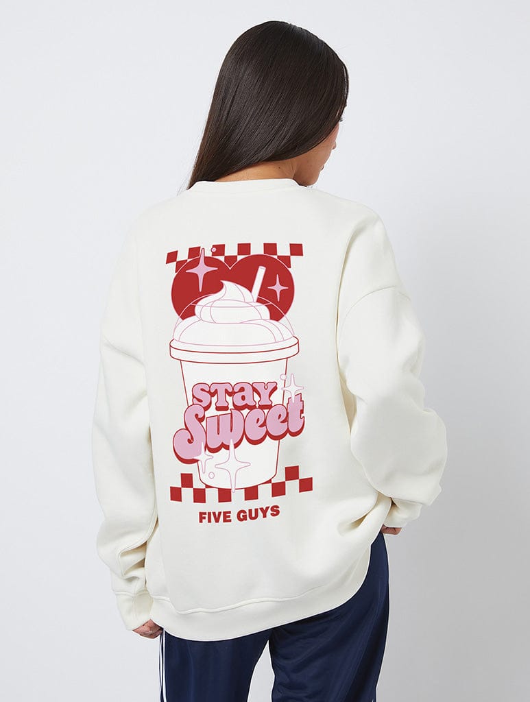 Five Guys x Skinnydip Stay Sweet Sweatshirt In White Hoodies & Sweatshirts Skinnydip London