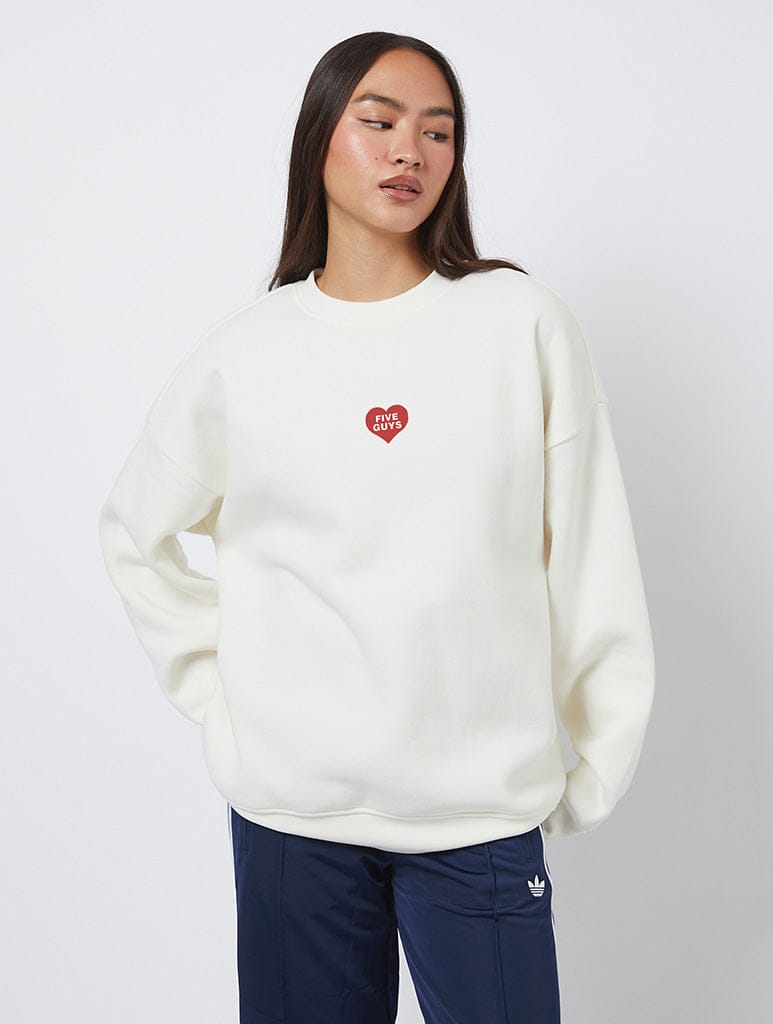 Five Guys x Skinnydip Stay Sweet Sweatshirt In White Hoodies & Sweatshirts Skinnydip London