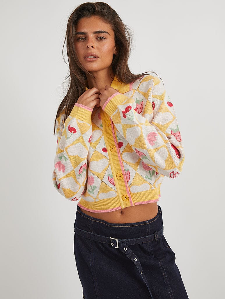 Floral Diamond Knitted Cardigan Jumpers & Cardigans Skinnydip London