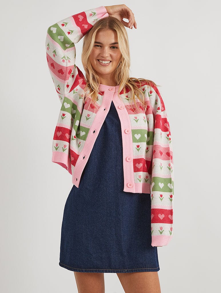 Floral Stripe Knitted Cardigan Jumpers & Cardigans Skinnydip London