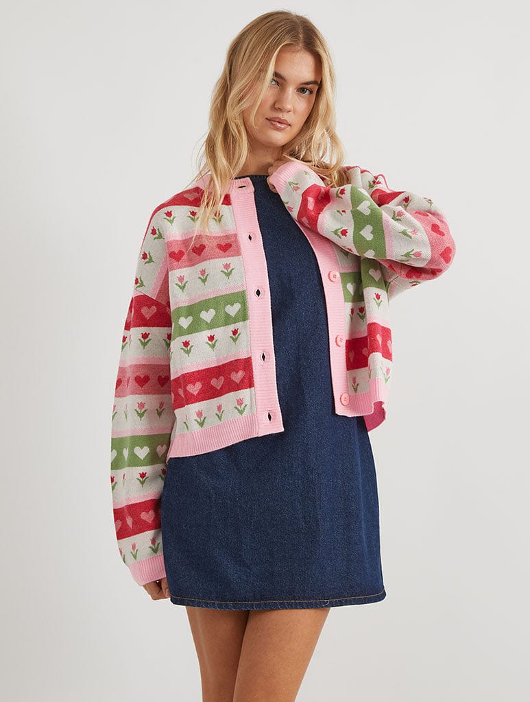 Floral Stripe Knitted Cardigan Jumpers & Cardigans Skinnydip London