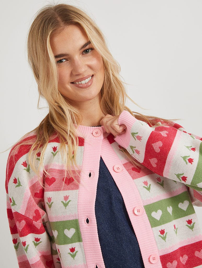 Floral Stripe Knitted Cardigan Jumpers & Cardigans Skinnydip London