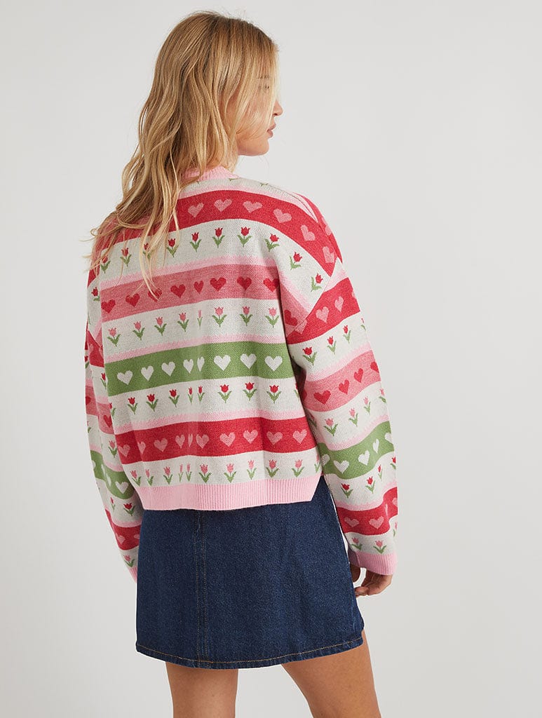 Floral Stripe Knitted Cardigan Jumpers & Cardigans Skinnydip London