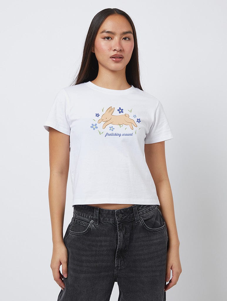 Frolicking Around Bunny Baby T-Shirt In White Tops & T-Shirts Skinnydip London