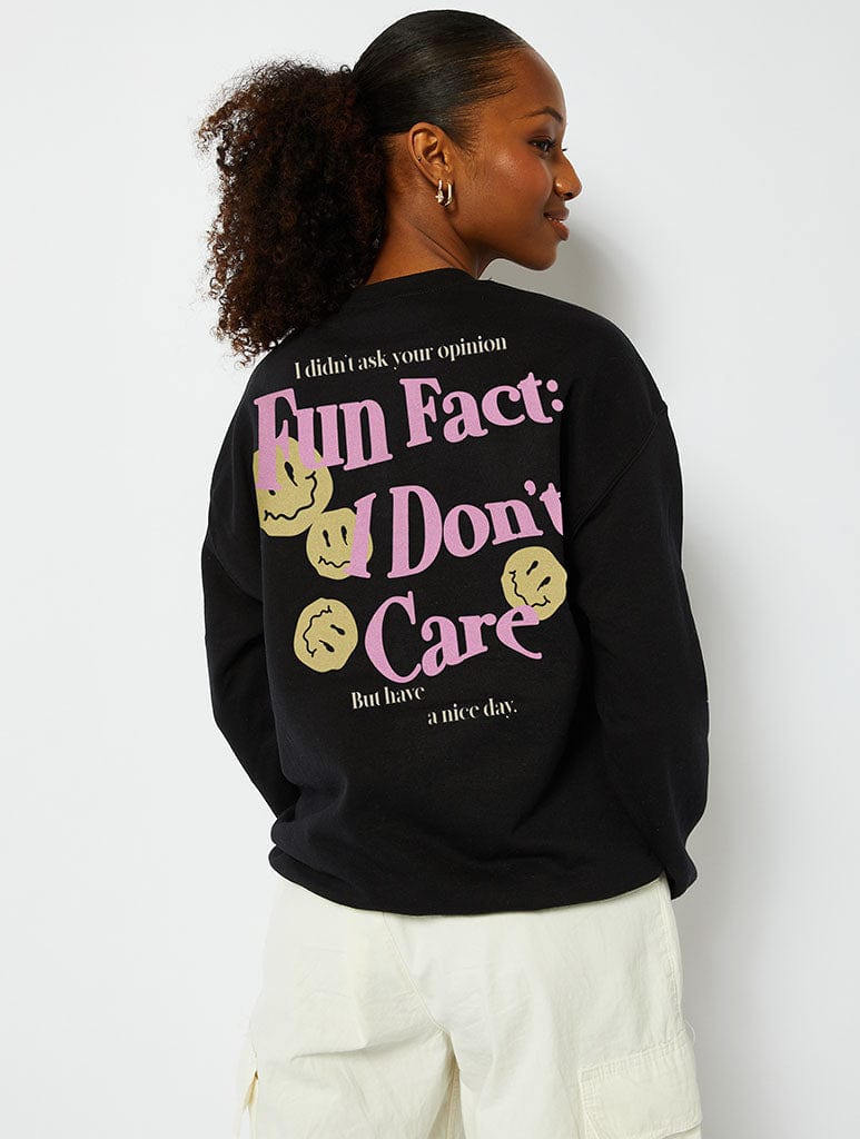 Fun Fact I Don’t Care Sweatshirt in Black Hoodies & Sweatshirts Skinnydip London