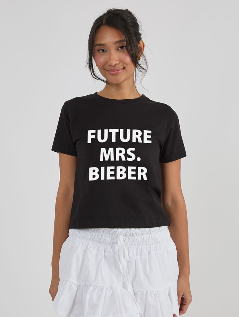 Future Mrs Bieber Baby T-Shirt In Black Tops & T-Shirts Skinnydip London