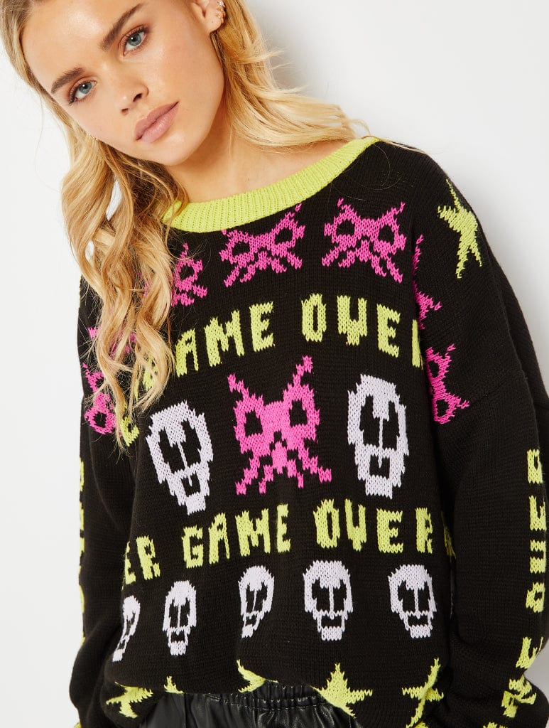 Game Over Black Knitted Jumper Jumpers & Cardigans Skinnydip London